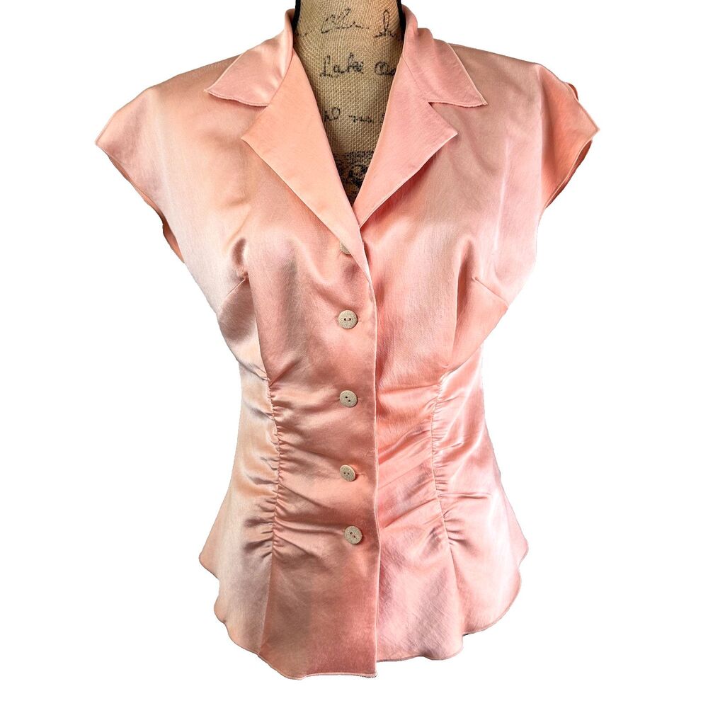 Teatro Dei Sogni by Beppe Bondi Apricot Satin Botton-Front Closure Blouse Sz 8
